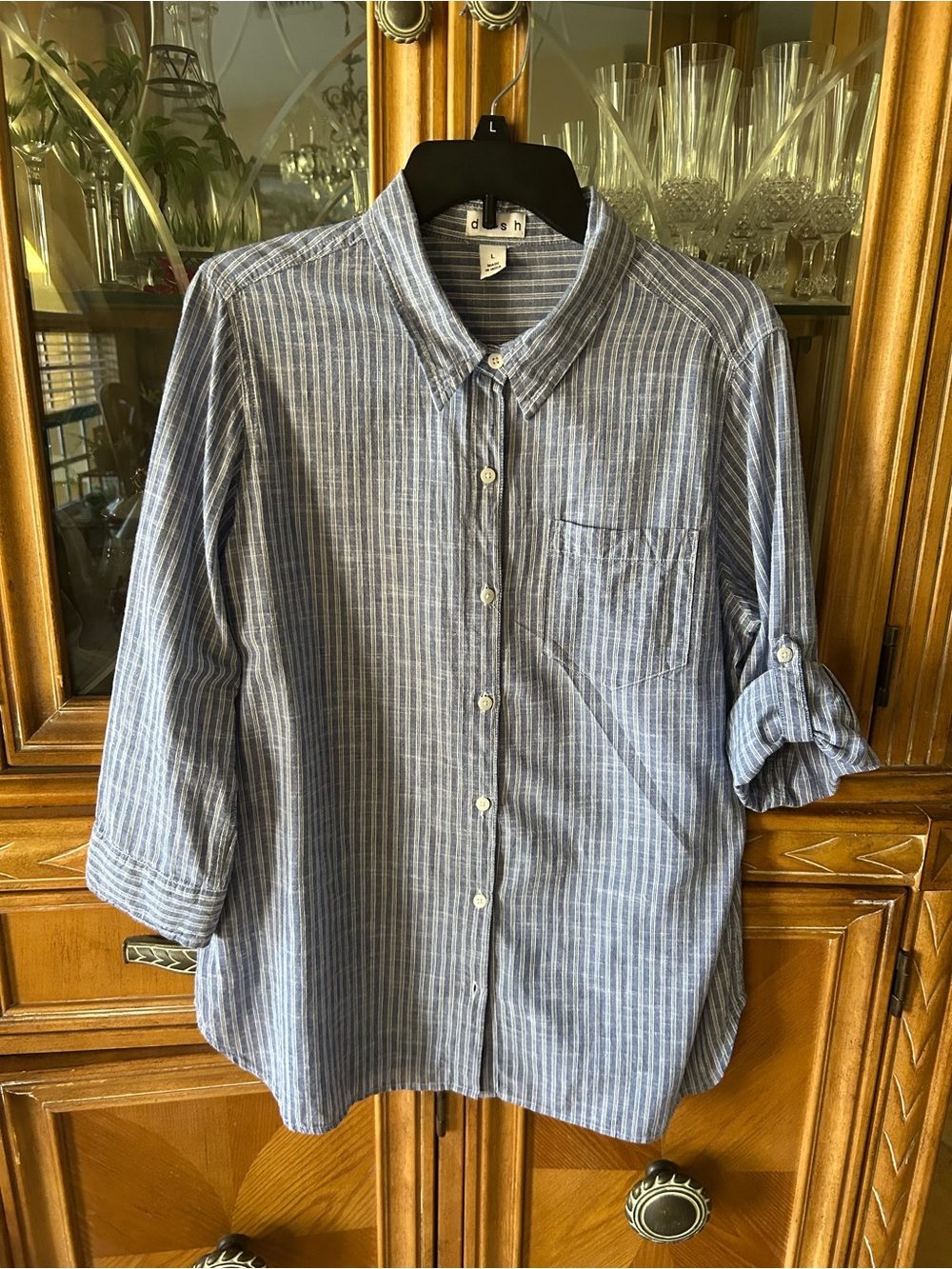 DASH Light Blue Striped Women's Button-Down Shirt